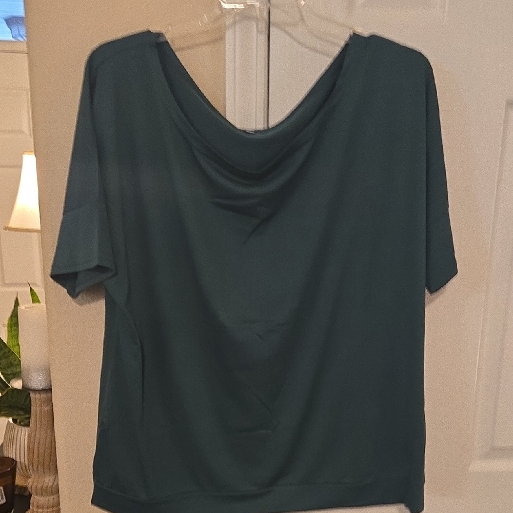 Amazon Green Draped Neck Short Sleeve Blouse